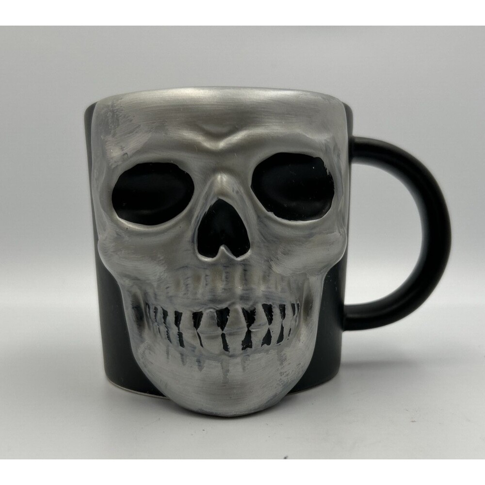 Place & Time Joann Skull Coffee Mug 3D Skeleton Black Gray Halloween Gothic -EUC